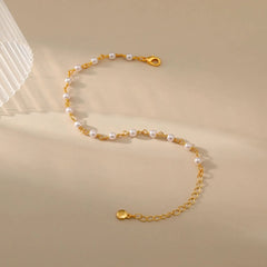 Pretty White Pearl Anklets for Women 18K Gold Chain