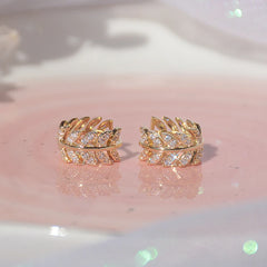 14K Gold-Plated Hoop Earrings with Zircon - Delicate Plant Pattern