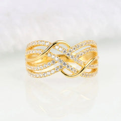 Gold-Toned Cubic Zirconia Ring with Geometric Design