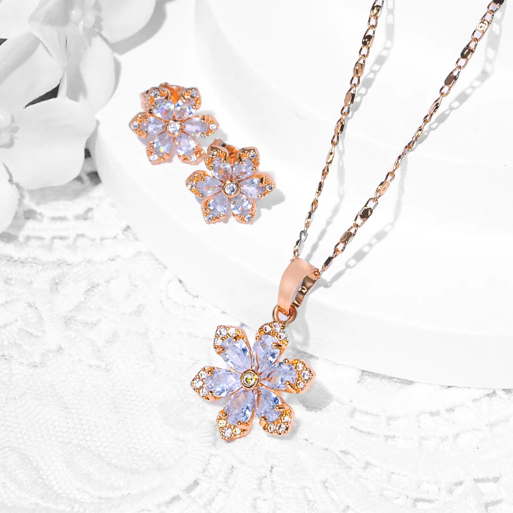 Elegant Snowflake Zircon Jewelry Set