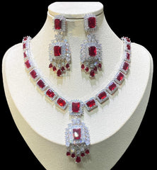 Elegant Geometric CZ Stone Earrings and Necklace Set