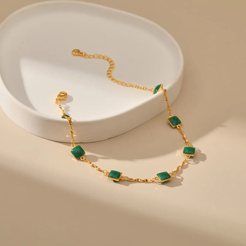 Copper Plated 18K Gold Korean Green Zircon Anklet