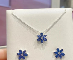 Sterling Silver Blue Floral Cluster Jewelry Set