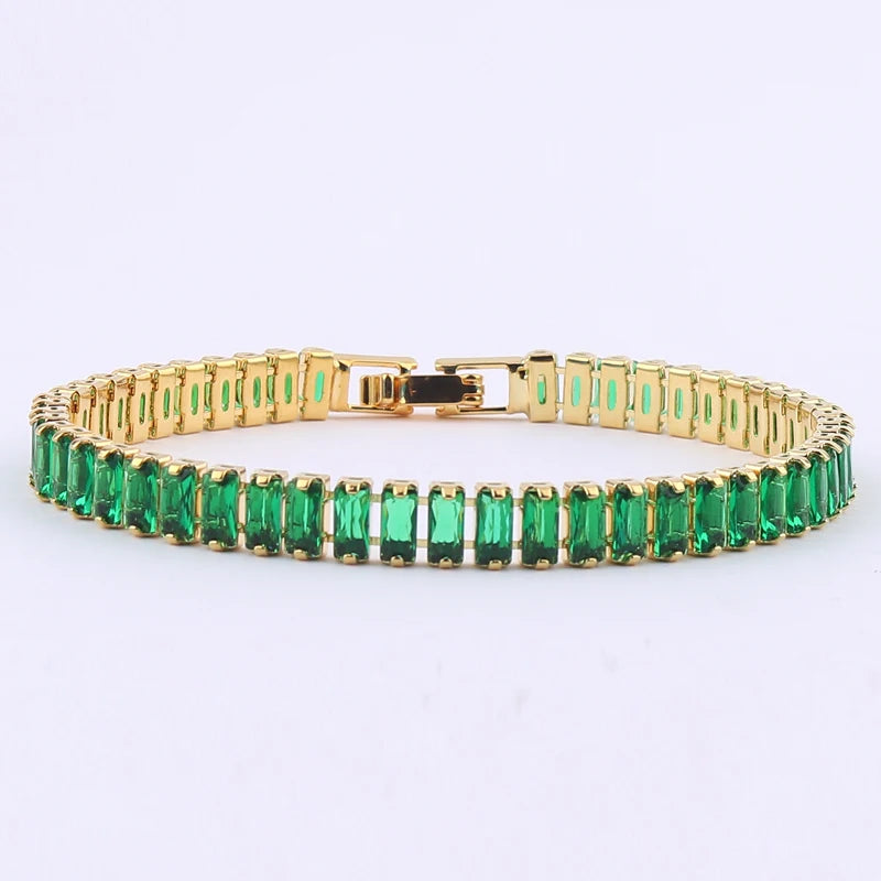 Green Shiny Charm CZ Tennis 18k Gold Bracelet for Women