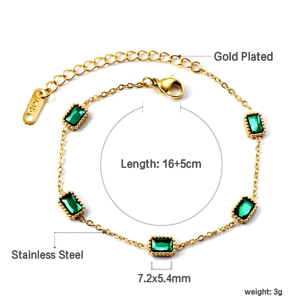 Stylish Green Cubic Zirconia Charm Bracelet