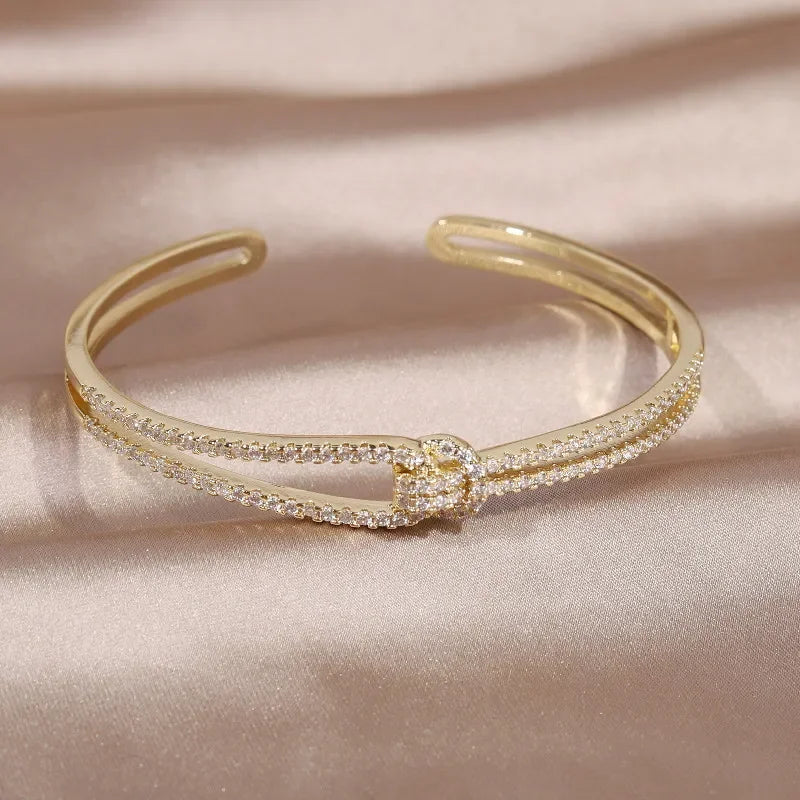 Elegant Zircon Knot Cuff Bracelet