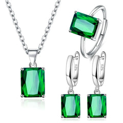 925 Sterling Silver Rectangle Geometry Zircon Jewelry Set for Women