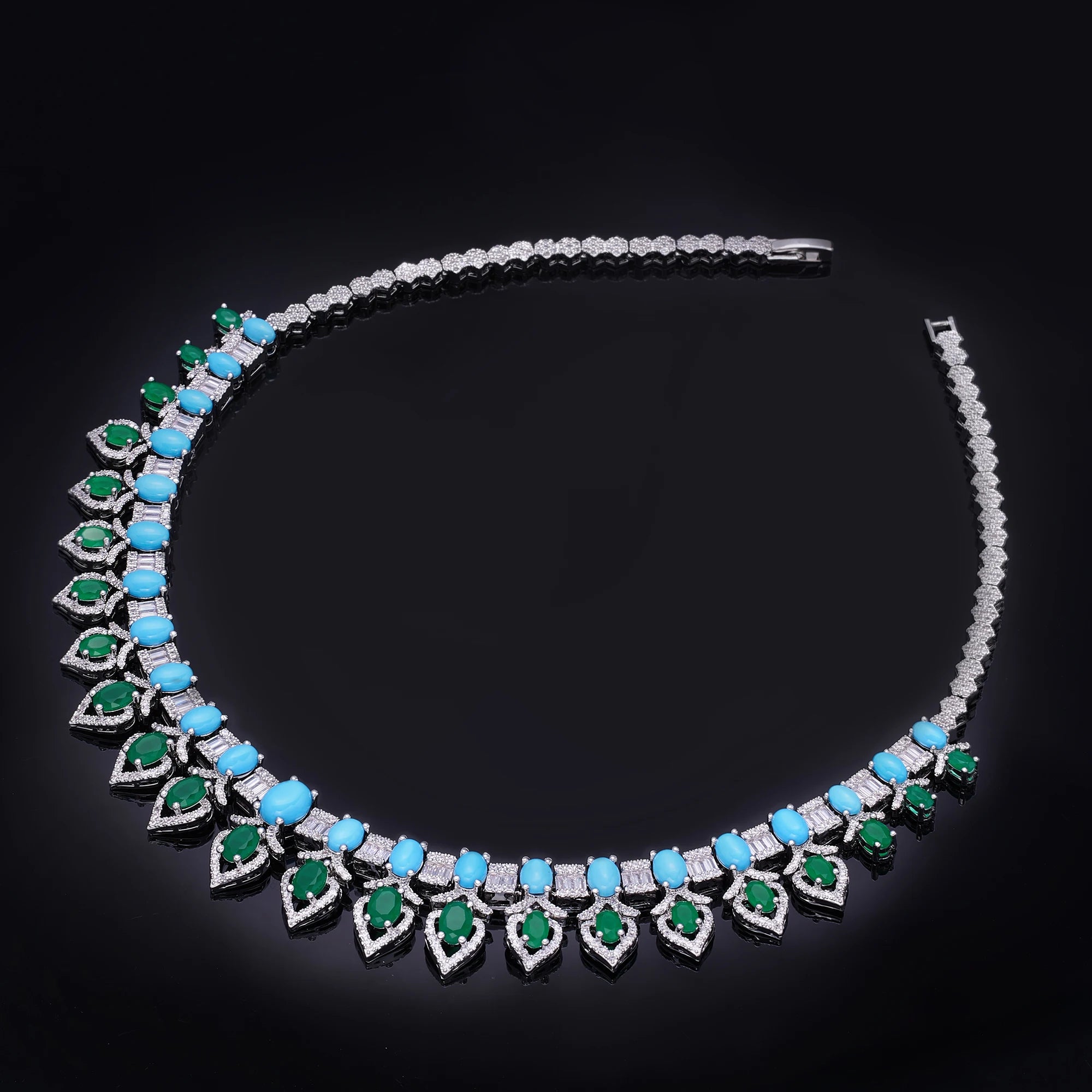 Nigerian Wedding Turquoise Zirconia Earrings Necklaces Set