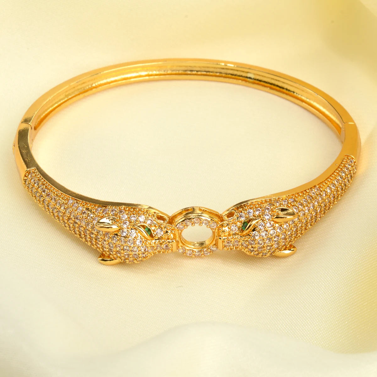 Exquisite Leopard Head Bangle Bracelet in Gold and Silver Tones