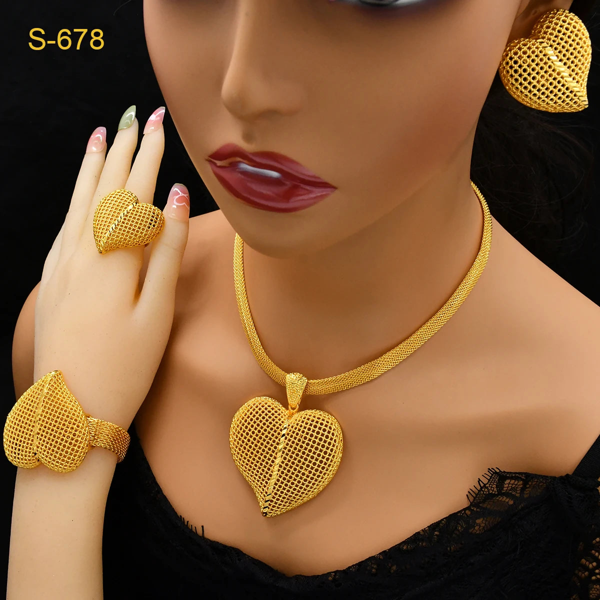 Romantic Heart-Themed Necklace and Earrings Set