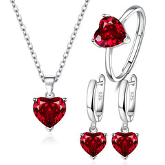 Heart Zircon Jewelry Set - Ring, Earrings, Necklace