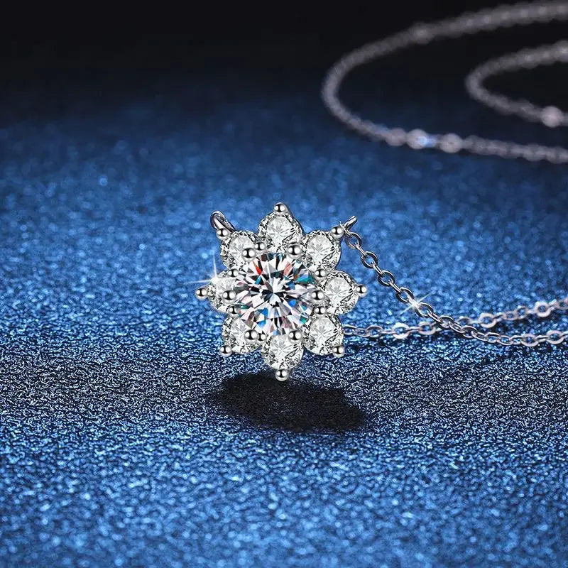 Sunflower Moissanite Pendant Necklace and Earring Jewelry Set