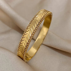 18K Gold Plated Stainless Steel Beads Textured Bangles