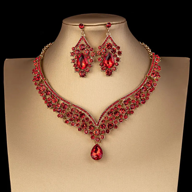 Exquisite Crystal AB Color Choker Necklace Earrings Set - Bridal Jewelry Sets