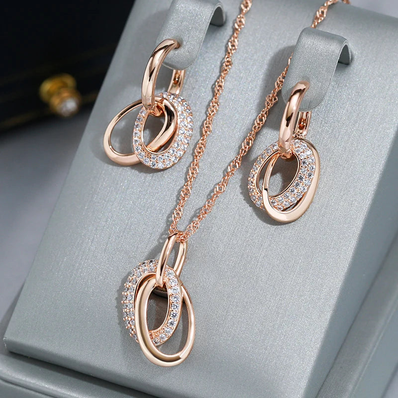 Elegant Double Hoop Zircon Pendant Necklace