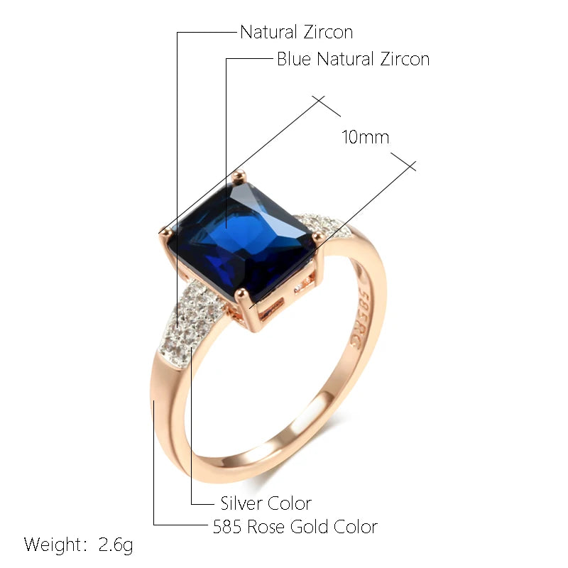 Square Blue Natural Zircon Fashion Ring