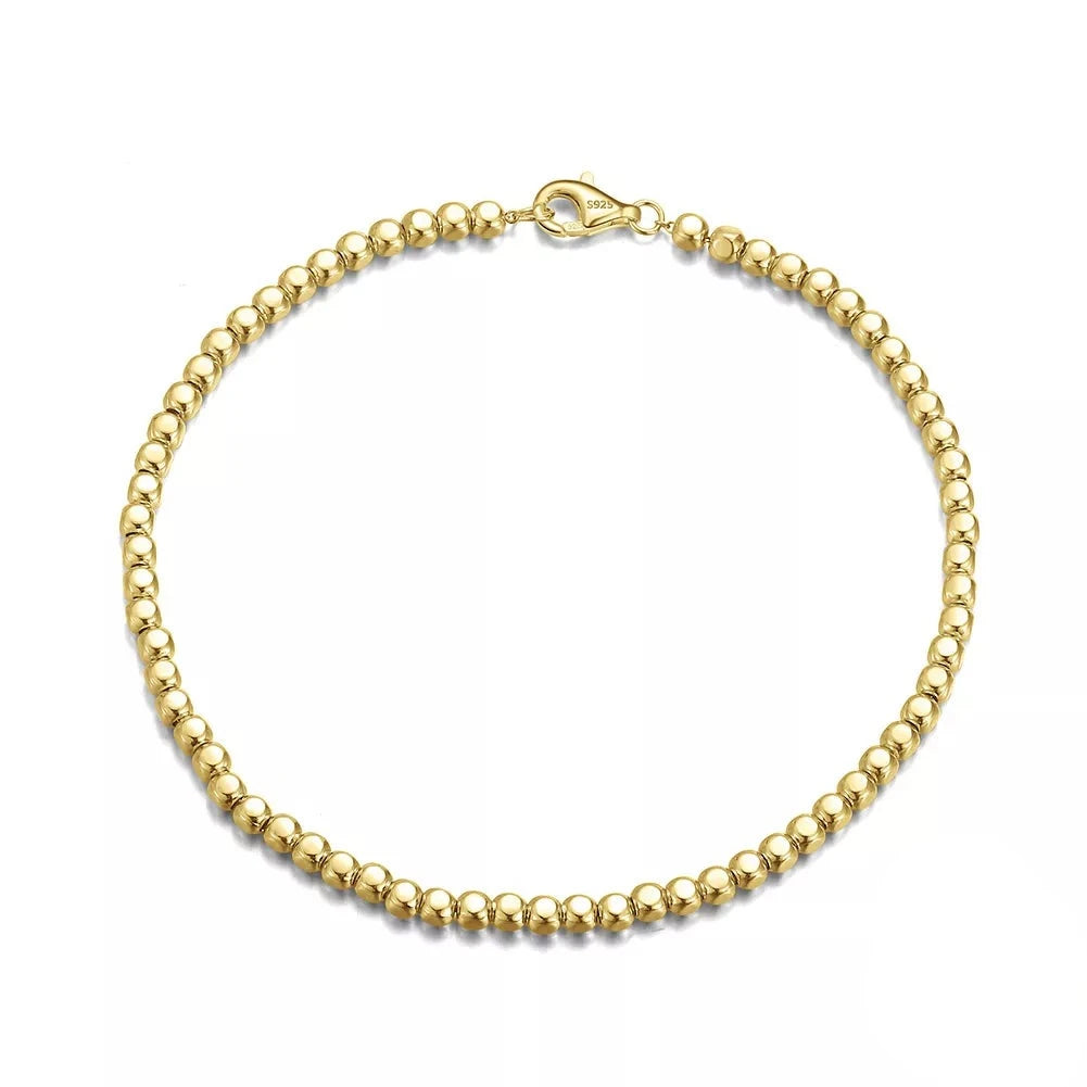 Rinntin 18K Gold Plated 925 Sterling Silver Cube Bead Chain Bracelet