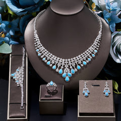 2024 Zircon Bridal Necklace Earrings 4-Piece Set