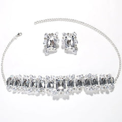 Elegant Bride Crystal Necklace and Earrings Set for Weddings and Prom