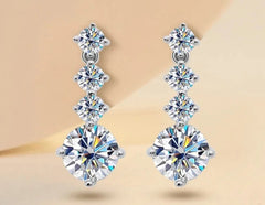 Sterling Silver Moissanite Drop Earrings: D Color VVS1 Moissanite Diamond