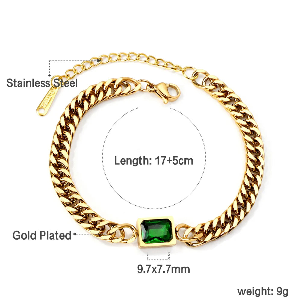 Stylish Green Cubic Zirconia Charm Bracelet