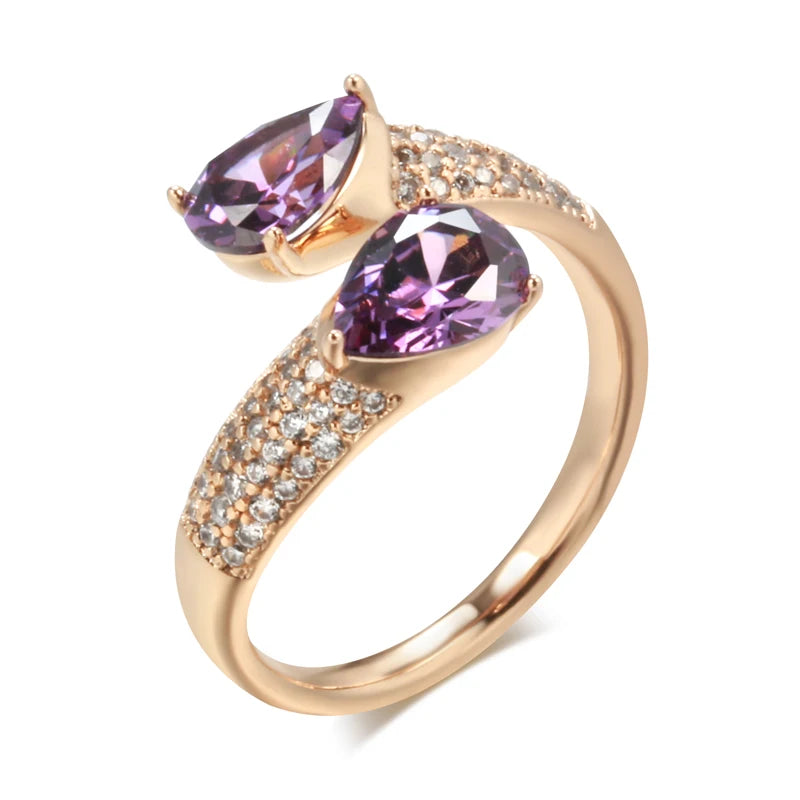 Vintage Luxury Purple Natural Zircon Open Ring