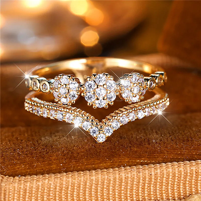 Chic Zircon Stone Engagement Ring with Geometric Design