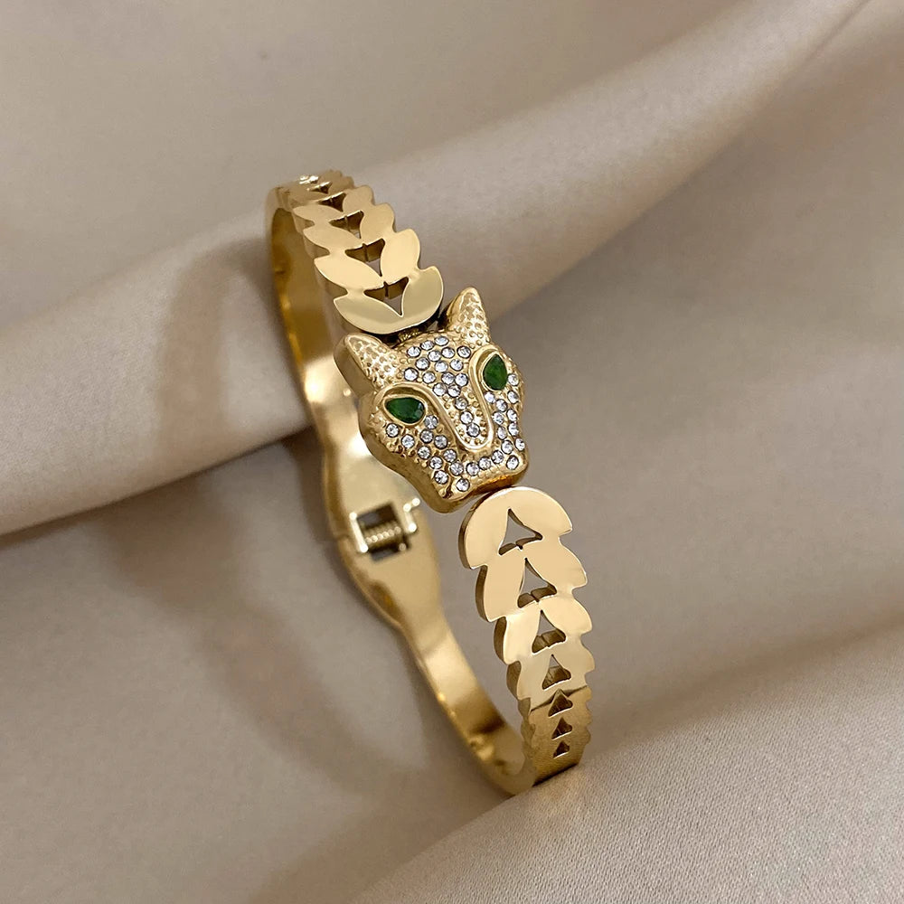 Elegant Gold-Plated Charm Bangle Bracelet with Geometric Zircon Accents