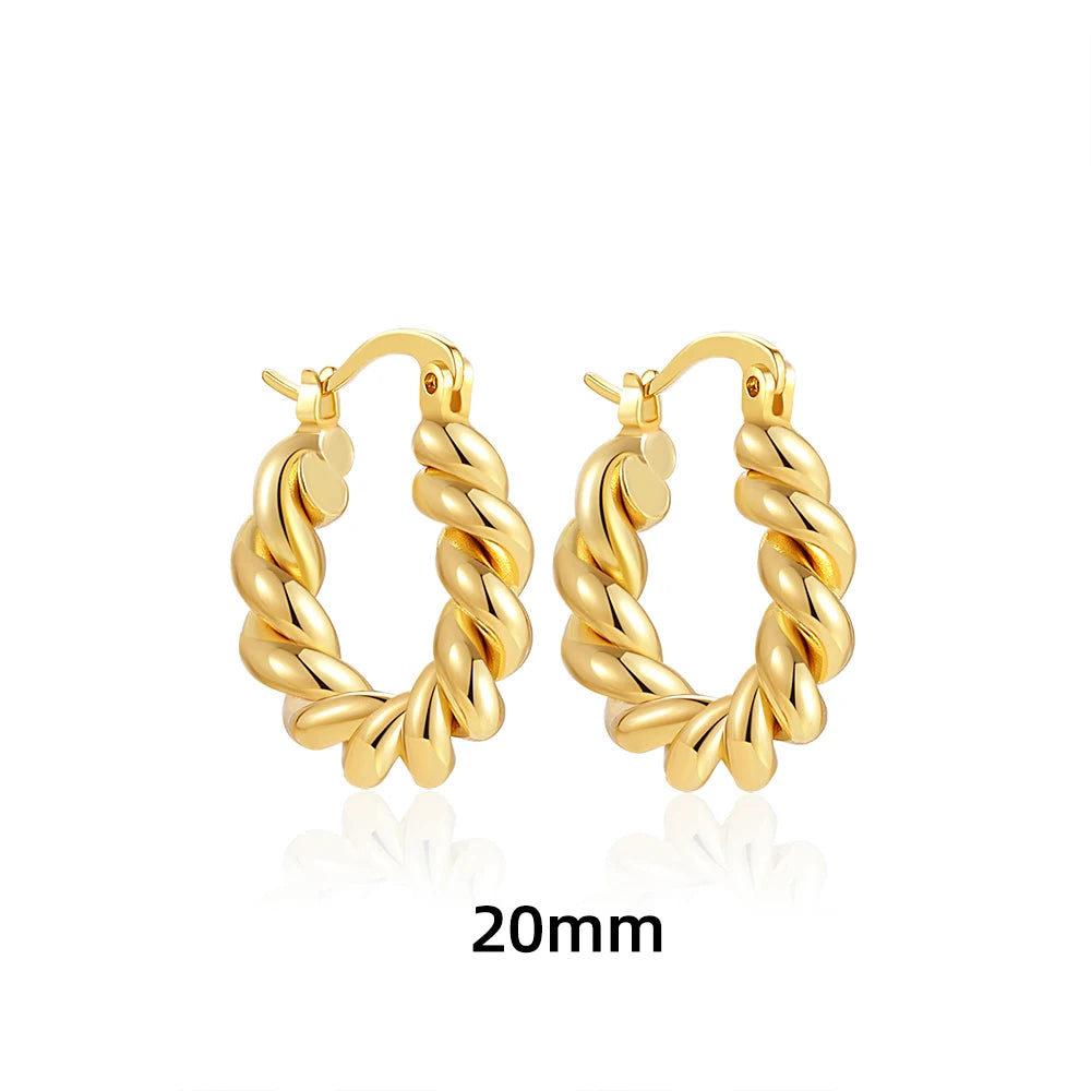 40875715035201Classics Punk Stainless Steel 18K Gold Plated Twisted Hoop Earrings