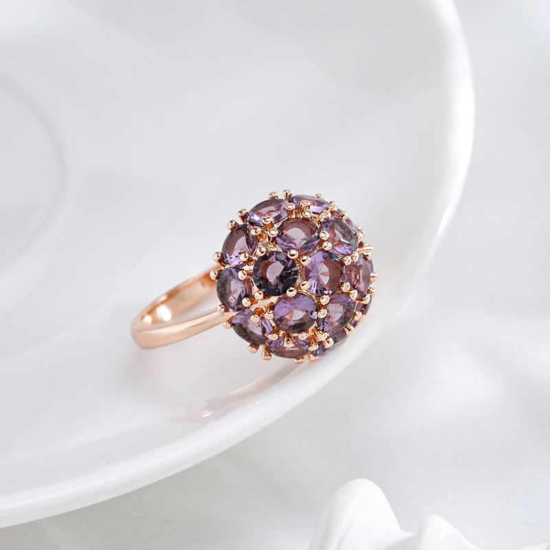 Luxury Ball Ring with Purple Zircon in 585 Gold Color