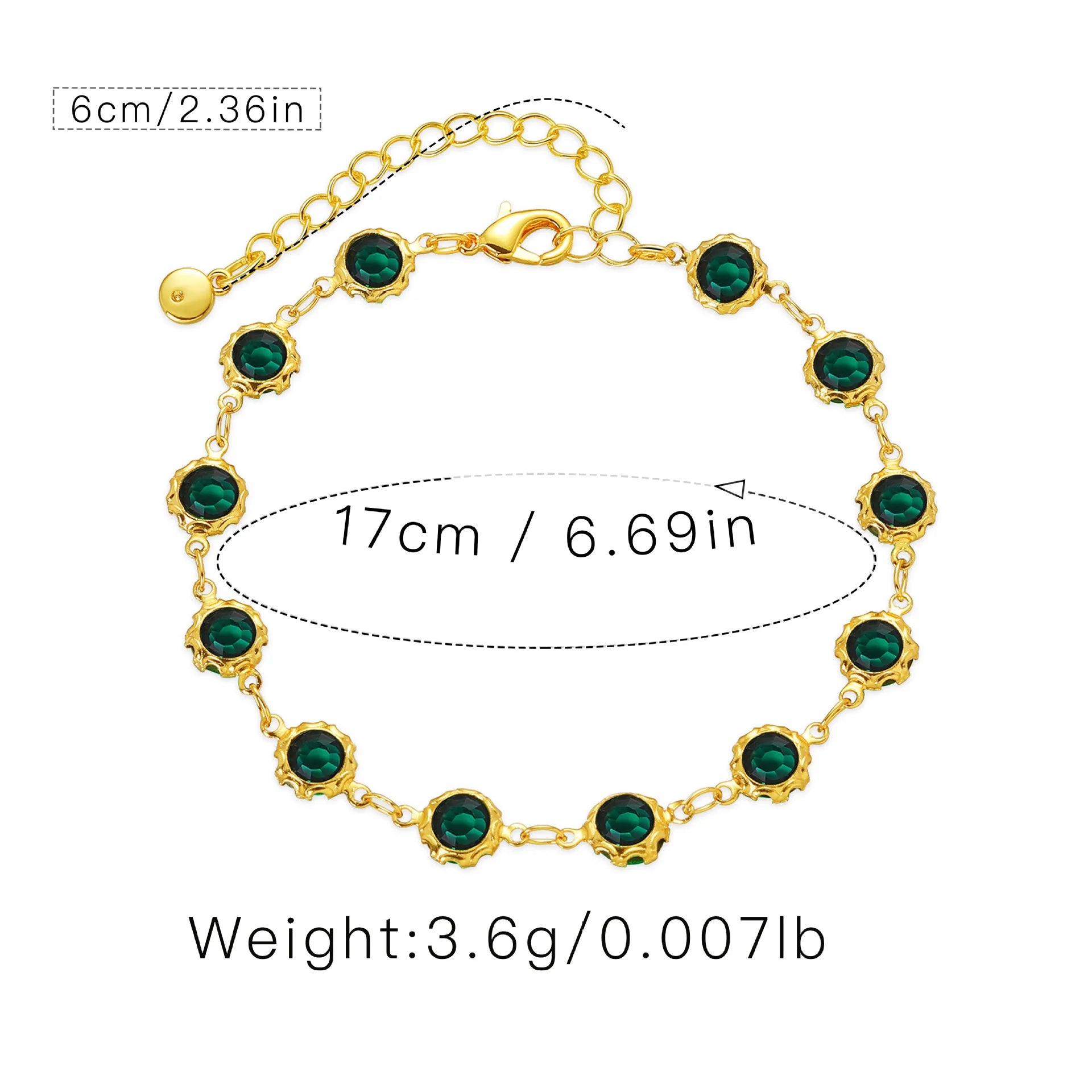 18k Gold Plated Dark Green Zircon Bracelet