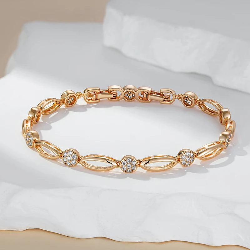 Trendy 585 Rose Gold Color Chain Bracelet with Natural Zircon