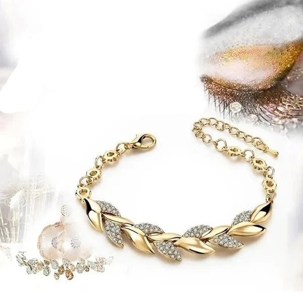 Charming Braided Leaf Crystal Bracelet