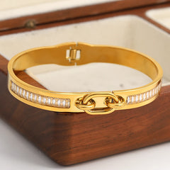 Stainless Steel Lock Buckle Cubic Zirconia Charm Bangles