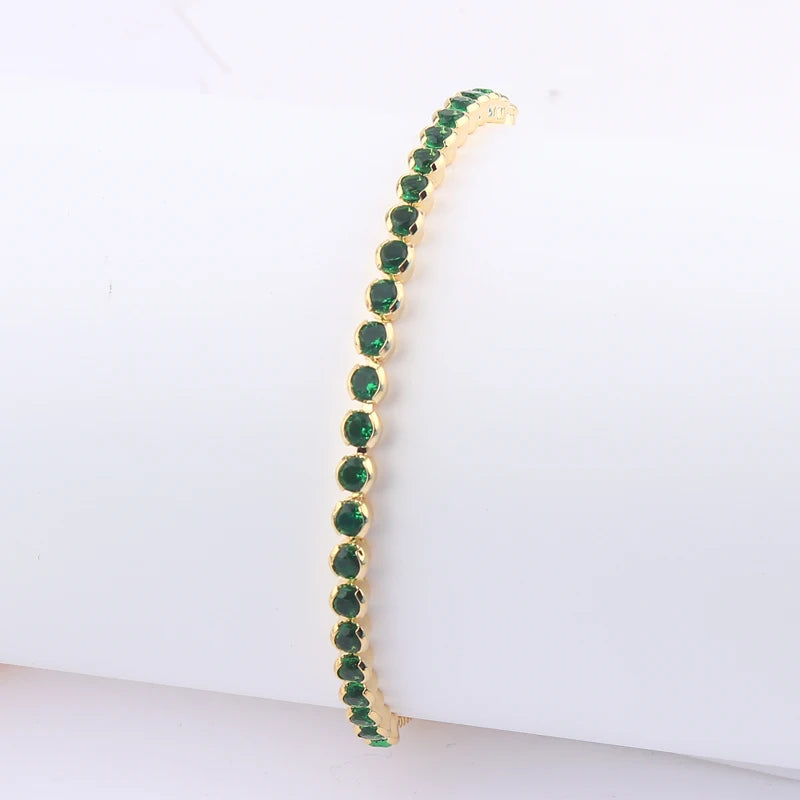 Green Shiny Charm CZ Tennis 18k Gold Bracelet for Women