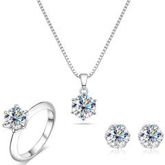 4CT Moissanite Jewelry Set: Necklace, Earrings, Rings - Fine Sterling Silver Wedding Gifts