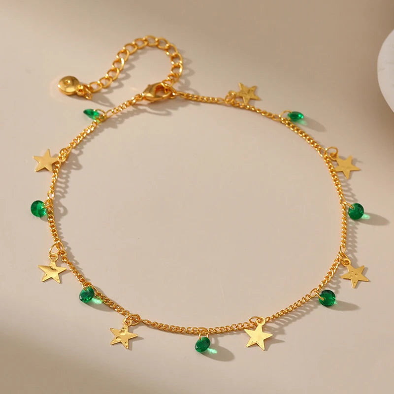 18K Gold Plated Cute Star Pendant Anklets