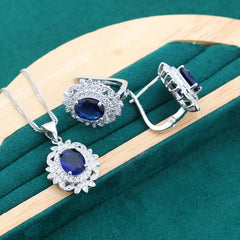 Blue Zircon Silver 925 Jewelry Set for Women