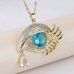 Exquisite Crystal Evil Eye Necklace - Copper Gold Plated O Chain Necklace for Women