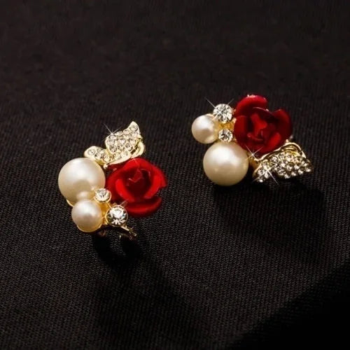 Trendy Red Rose Butterfly Ear Studs