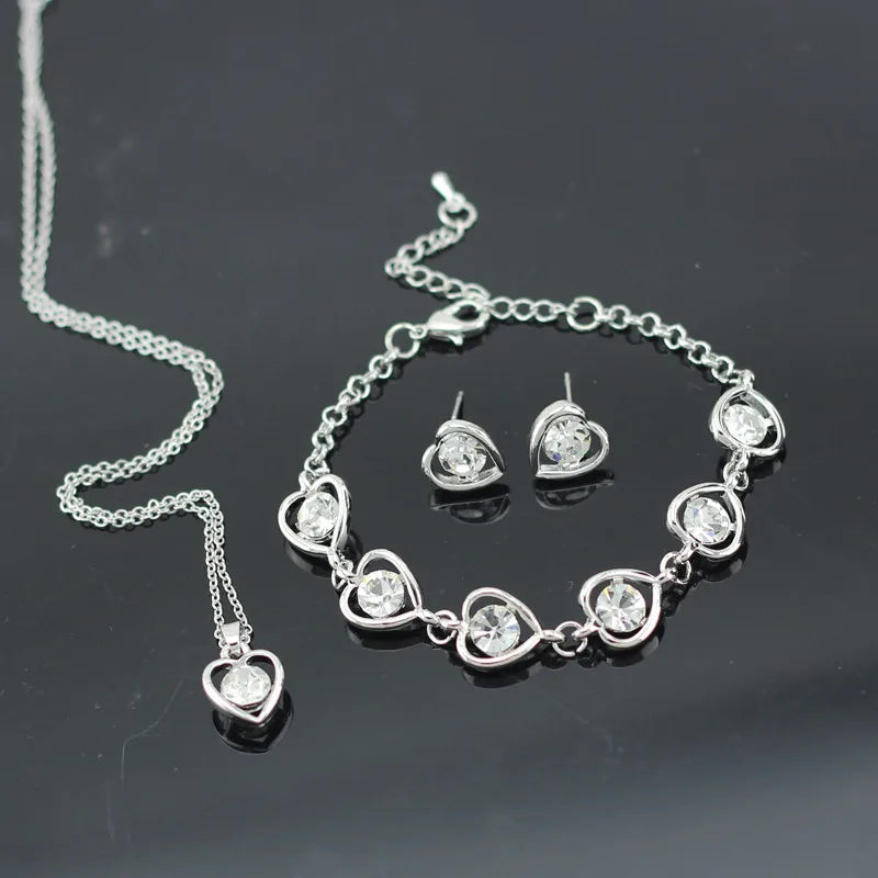 Heart Motif Crystal Bridal Jewelry Set