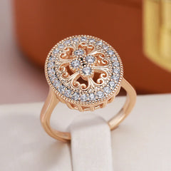 Vintage Texture Full Zircon Women's Ring in 585 Gold Color