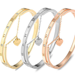 Elegant Crystal Heart Charm Bracelets in Gold and Rose Gold