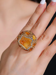 Vintage Style Citrine Ring: Healing Crystal Stone Adjustable Gemstone Jewelry Gift