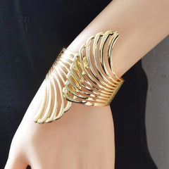 Hollow Wings Feather Wide Cuff Bracelets & Bangles For Women