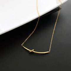 Elegant Stainless Steel Gold-Colored Knotted Pendant Necklace for Women