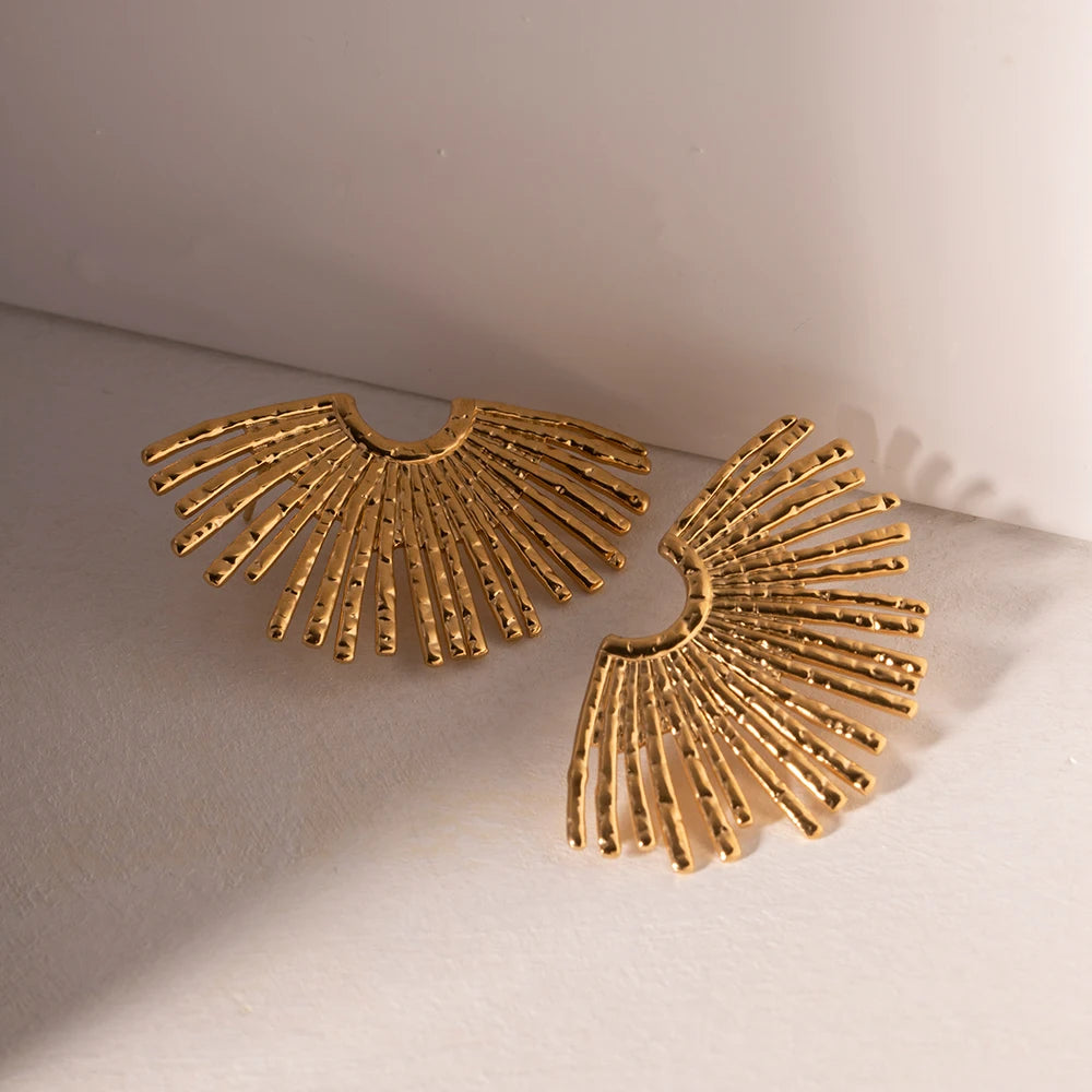 18K Gold Plated Stainless Steel Hollow Wing Fan-shaped Earrings