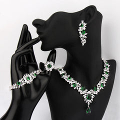 Floral-Inspired Cubic Zirconia Necklace and Earring Set