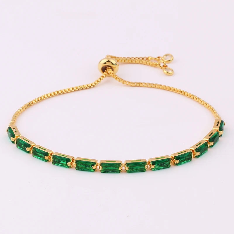 Green Shiny Charm CZ Tennis 18k Gold Bracelet for Women