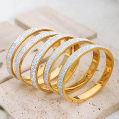 18K Gold Plated Stainless Steel and Titanium Geometric Bangle Bracelet for Women